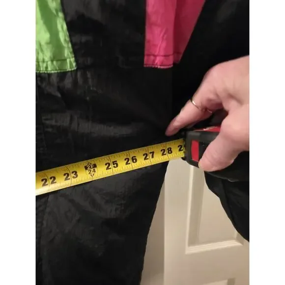 Vintage 1980s East West Ski Jacket Puffer Nylon Sport Neon Green Pink Slopes L